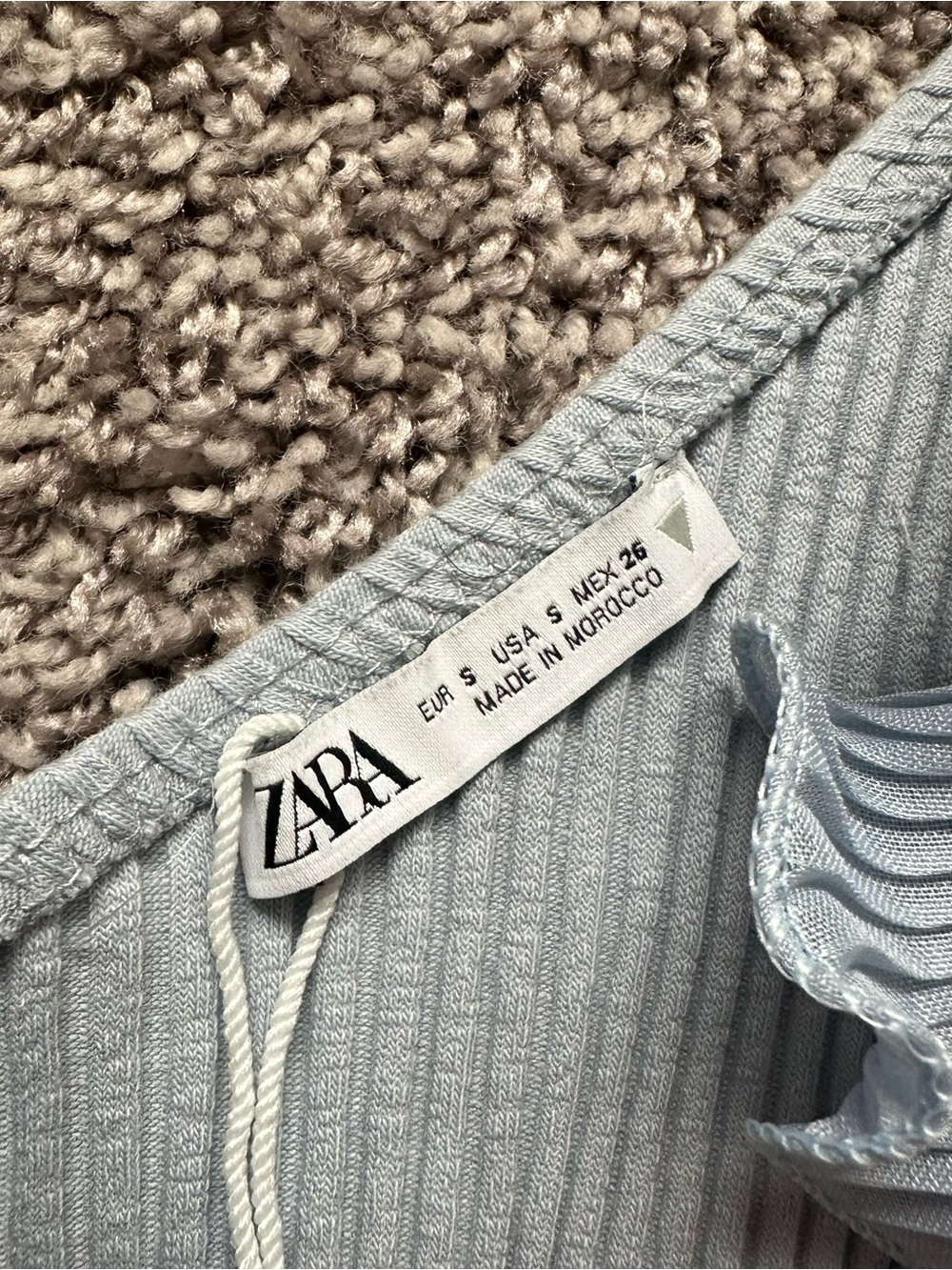 Zara Light Blue One-Shoulder Ruffle Ribbed Sweater - Picture 4 of 4
